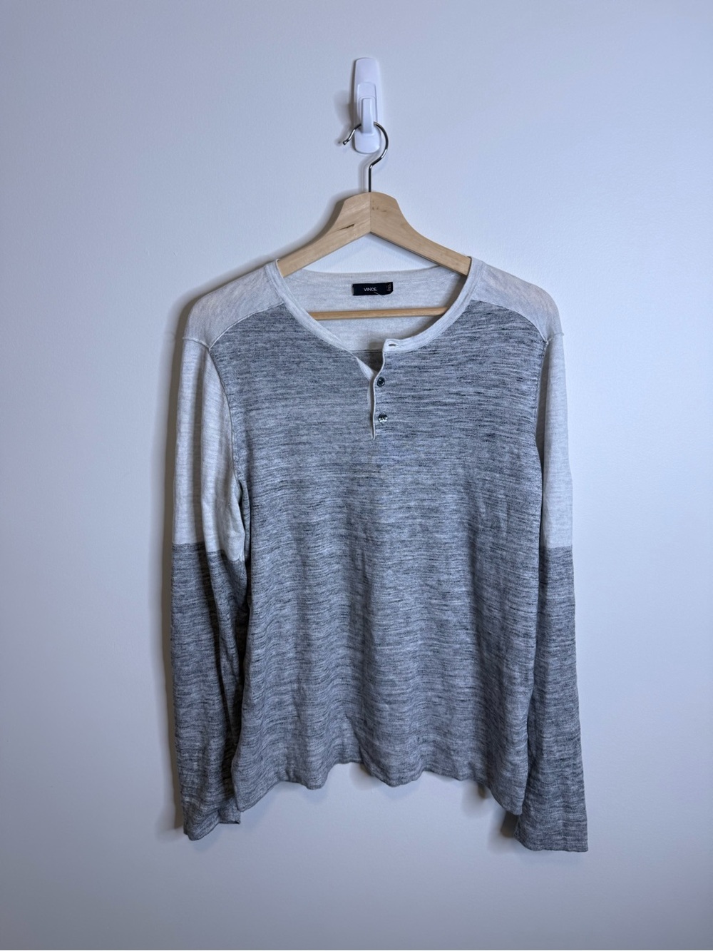 Vince Two-Tone Gray and Cream Long Sleeve Henley